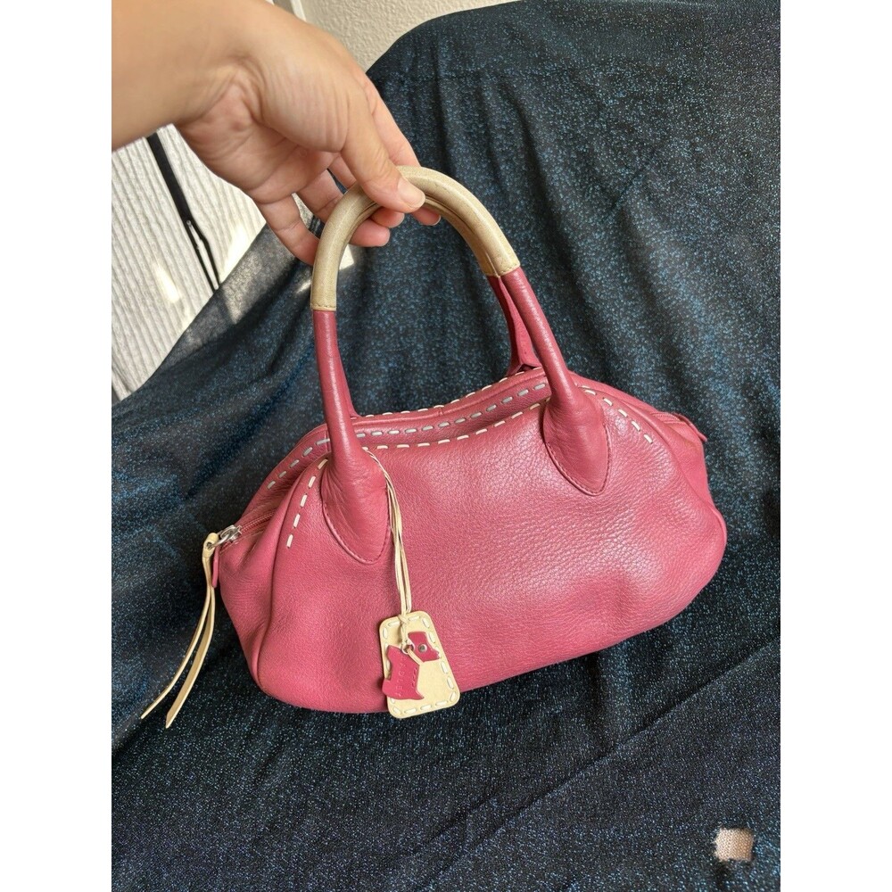 Vintage Radley Small Pink Textured Leather Grab Bag Satchel Handbag VTG